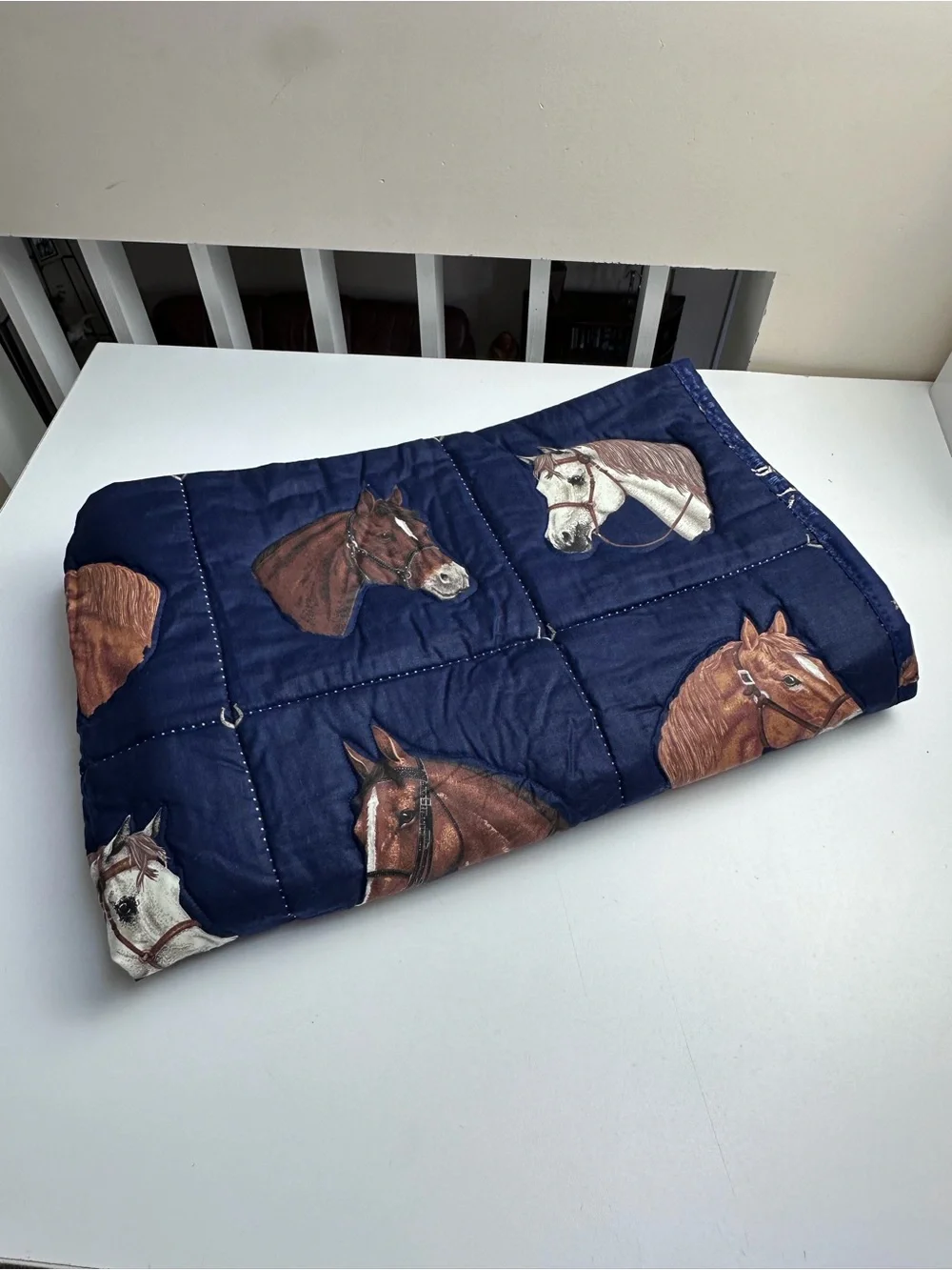 Horse Equestrian Quilt Throw Blanket Cranston Reversible Size 52 x 43 Inches